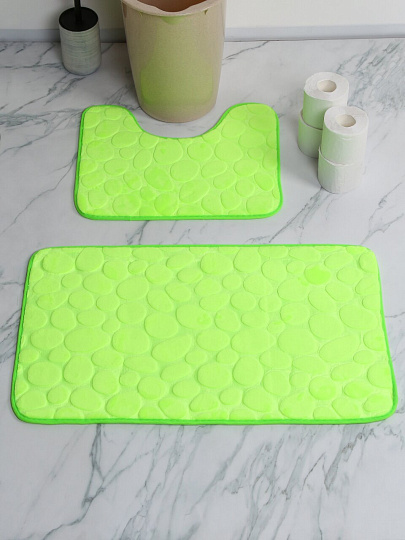 Набор ковриков для ванной и туалета, 2 шт, 0.5х0.8, 0.4х0.5 м, полиэстер, салатовый, Камешки, Y4-11229
