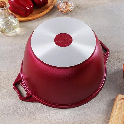 Кастрюля алюминий, 4 л, с крышкой, крышка стекло, Kukmara, к43б, бордовая