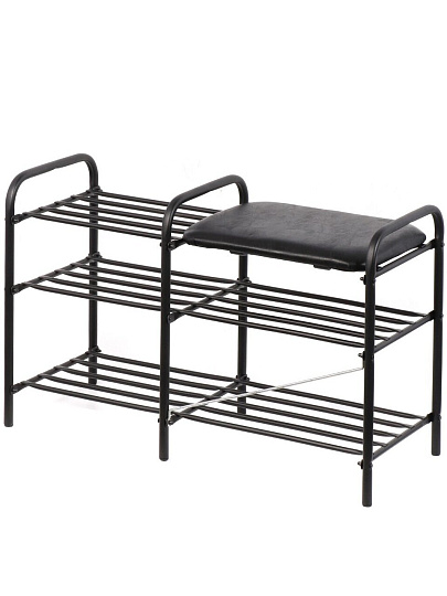 Полка для обуви металл, 3 секции, 50х33х79 см, с сиденьем, черная, Nika, ЭТЛ3-1/Ч