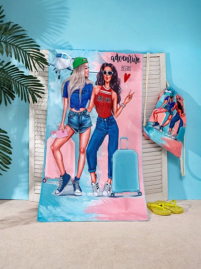 Полотенце пляжное 70х140 см, 100% полиэстер, в сумке, Этель, Приключение, Китай, 4794206