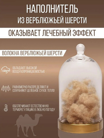 Одеяло 2-спальное, 172х205 см, Верблюжья шерсть, 300 г/м2, всесезонное, чехол хлопок, кант, Verossa