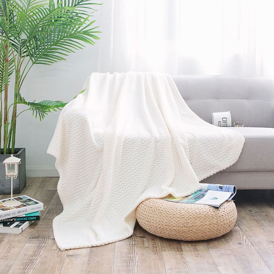 Плед 2-спальный, 180х200 см, велсофт жаккард, 100% полиэстер, Cleo, Роял плюш, белый, 180/014-RP/CL