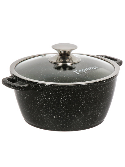 Кастрюля литой алюминий, антипригарное покрытие, 3 л, крышка стекло, литые ручки, Горница, Гранит Induction, Ик223аг, индукция