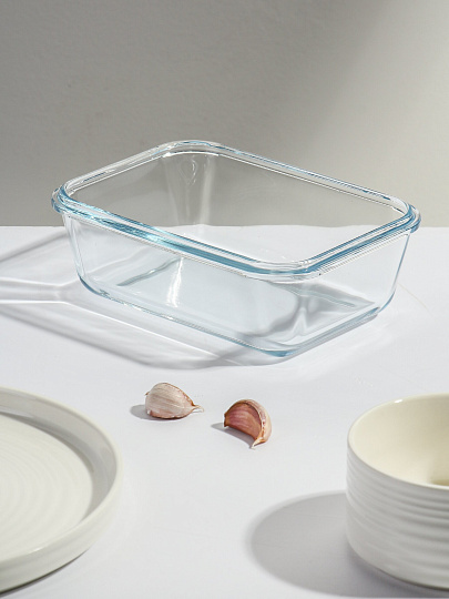 Форма для запекания стекло, 17.8х12.6х6 см, 0.78 л, прямоугольная, с пластиковой крышкой, Borcam, BAKE&amp;STORE, 59564