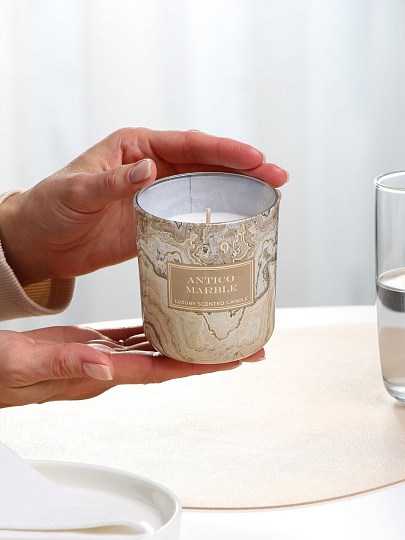 Свеча ароматизированная, 9х8х8 см, в стакане, Bartek Candles, Мрамор золотой и Антико, 150 гр