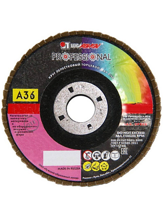 Круг лепестковый торцевой КЛТ1 для УШМ, LugaAbrasiv, диаметр 180 мм, посадочный диаметр 22 мм, зернистость A36, шлифовальный