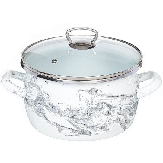 Кастрюля эмалированная сталь, 4 л, крышка стекло, сферический, Сантэкс, Шейк бело-черная, 1-2440111, индукция