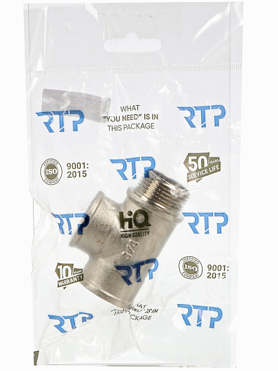 Тройник 3/4", г-г-ш, никель, индивидуальная упаковка, РосТурПласт