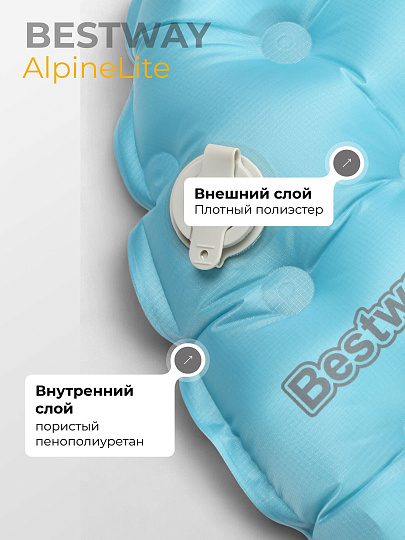 Коврик туристический 183х51х7.5 см, надувной, Bestway, AlpineLite, 69612