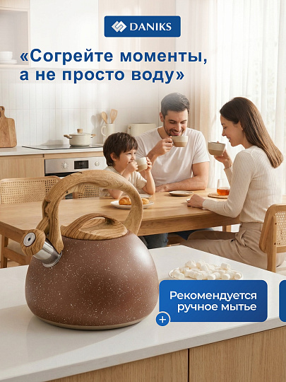 Чайник нержавеющая сталь, 2.7 л, со свистком, матовый, нейлон, Daniks, индукция, GS-04049H-2