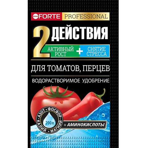 Удобрение для томатов, перцев, водорастворимое, с аминокислотами, минеральный, гранулы, 100 г, Bona Forte