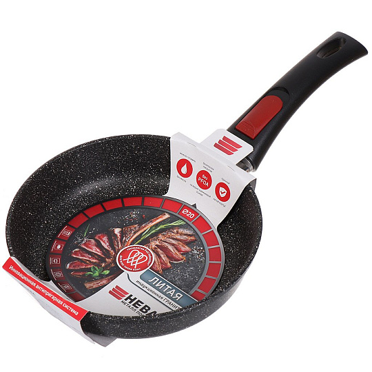 Сковорода литой алюминий, 20 см, антипригарное покрытие, Нева Металл Посуда, Гранит, съемная ручка, индукция, L18020i