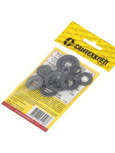 Набор прокладок сантехнических 13 шт, 1/4&quot;-1&quot; 1/2, паронит, черный, СантехКреп, Сантехник №16, 2.7.16.