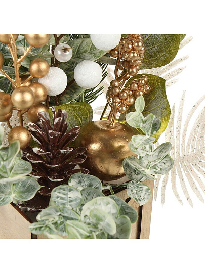 Композиция новогодняя 33 см, настольная, деревянное кашпо, Y4-8407