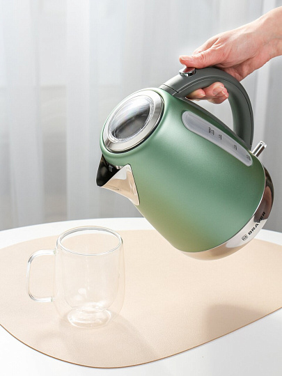 Чайник электрический Brayer, 6111BR, зеленый, 1.7 л, 2200 Вт, скрытый нагревательный элемент, нержавеющая сталь