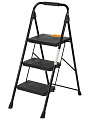 Стремянка 1 секция, 3 ступени, металл, 150 кг, широкая ступень, черный с желтым, WK2226-3