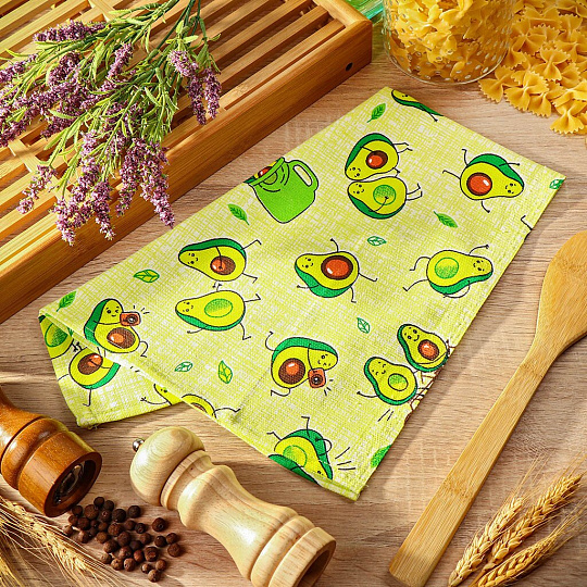 Полотенце кухонное 35х60 см, 100% хлопок, рогожка, Текстильная лавка, Авокадики на велике, Россия, 10317/1