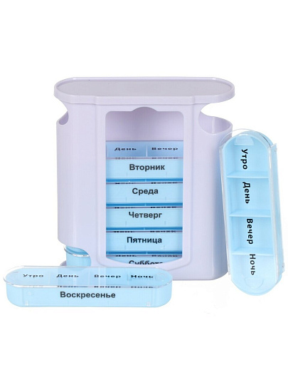Таблетница для лекарств 11.5x12.8x4.3 см, белая, на 7 дней, 4 приема, пластик, Aqwin, BS0106J