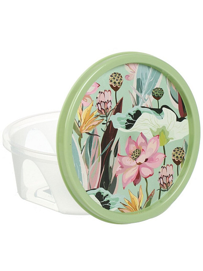 Набор контейнеров пищевых пластик, 0.4, 0.85, 1.4 л, 19х8 см, 3 шт, зеленый, круглый, Homver, Botanica, 222133318/08