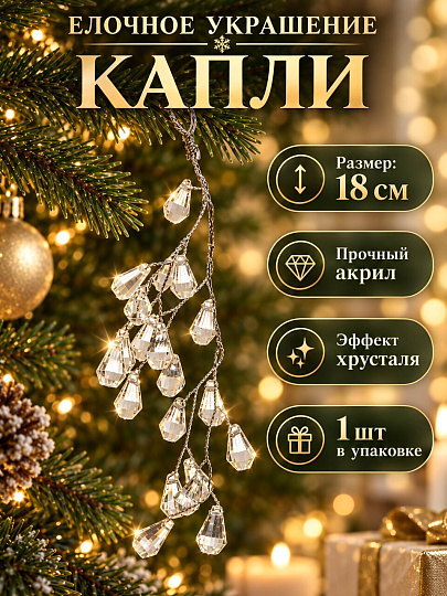 Елочное украшение Капли, 18 см, акрил, Y4-13244