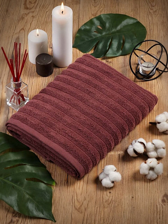 Полотенце банное 50х90 см, 100% хлопок, 450 г/м2, Страйп, Barkas, коричневое, Узбекистан