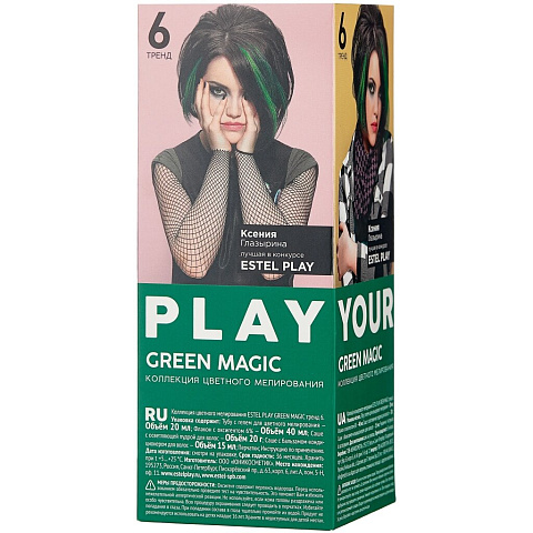 Краска для волос, Estel, Play, 6, для цветного мелирования, Green Magic, 95 мл