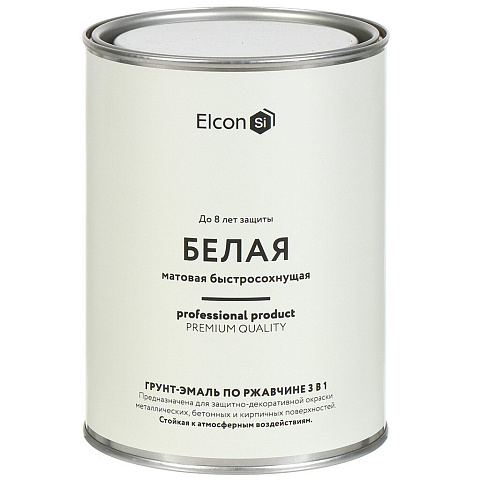 Грунт-эмаль Elcon, 3в1 матовая, по ржавчине, смоляная, белая, RAL 9003, 0.8 кг
