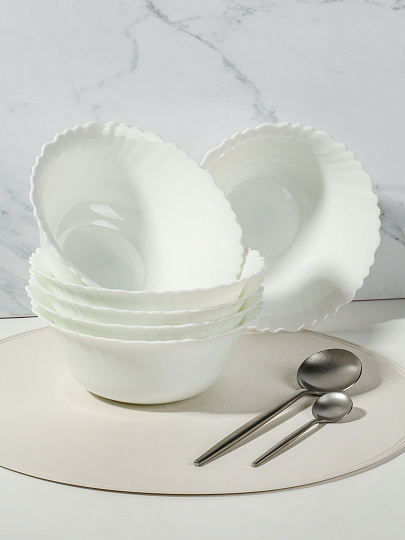 Салатник стеклокерамика, круглый, 6 шт, 18х6.9 см, 0.8 л, Белый, Daniks