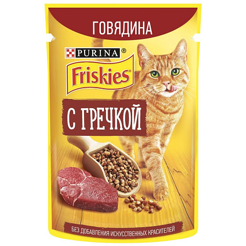 Корм для животных Friskies, 75 г, для взрослых кошек, говядина, гречка