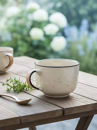 Бульонница керамика, 500 мл, с ручкой, Фьюжен Миели, Elrington, 225-27030, бежевая