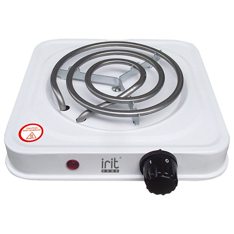Плита электрическая Irit, IR-8005, 1000 Вт, 1 конфорка, спираль, эмаль, механическая, переключатель поворотный, белая