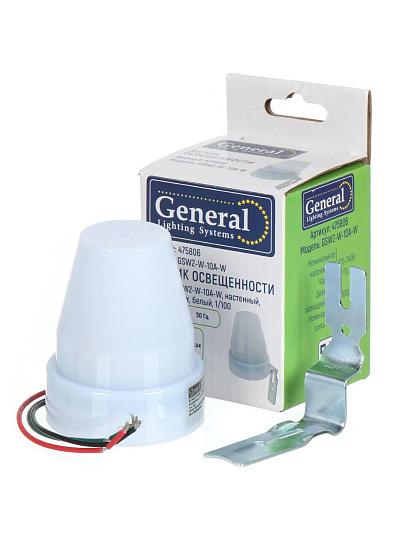 Датчик освещенности настенный, 5-100 лк, 10 А, белый, General Lighting Systems, GSW2-W-10A-W, 475 806
