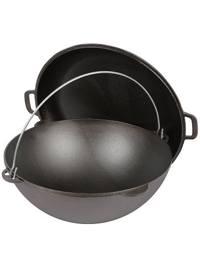 Казан чугун, 12 л, с крышкой, с крышкой-сковородой, крышка чугун, с дужкой, Гардарика, 1612-4