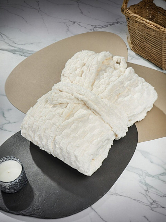 Халат унисекс, махровый, 100% полиэстер, бежевый, L, 50, 113х60х50 см, А160096