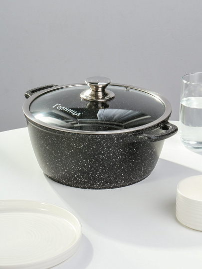 Кастрюля литой алюминий, антипригарное покрытие, 4 л, крышка стекло, Горница, Гранит Induction, Ик243аг, индукция
