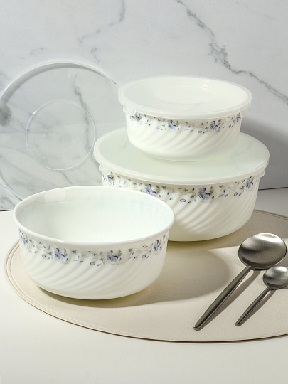 Салатник стеклокерамика, круглый, 3 шт, 9 см, 19, 16, 14 см, 0.5, 0.8, 1.4 л, с крышкой, Эдем, Daniks, W-3X1059/245501