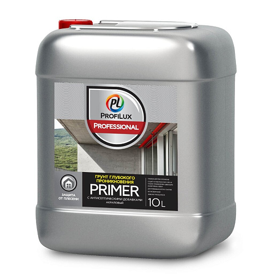 Грунтовка водно-дисперсионная, акриловая, Profilux, Professional Primer, глубокого проникновения, 10 л, с антисептиком