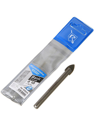 Сверло по стеклу и керамике, Rennbohr, Basic, диаметр 10х78 мм, 2 грани, цилиндрический хвостовик, 676310