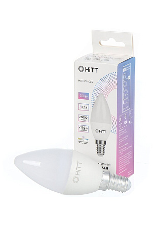 Лампа светодиодная E14, 11 Вт, 110 Вт, 230 В, свеча, 4000 К, нейтральный белый свет, HiTT, HiTT-PL-C35, C35, 1010029