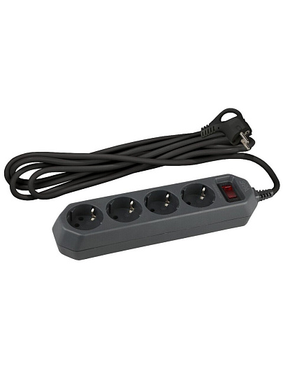 Сетевой фильтр 4 гнезда, 1.5 м, 3х0.75 мм², с заземлением, 10 А, черный, Эра, USF-M-4es-1,5m-B, Б0019740