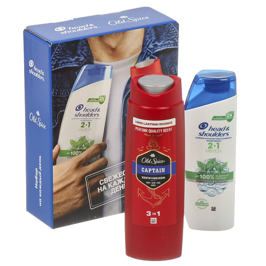 Набор подарочный для мужчин, Head &amp; Shoulders, Ментол 2в1, шампунь 200 мл + гель для душа Capitan 250 мл