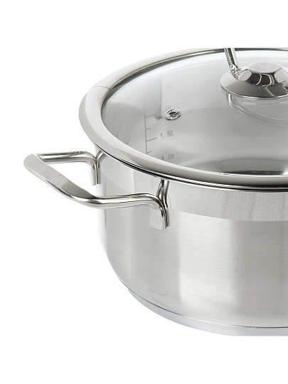 Кастрюля нержавеющая сталь, 3 л, крышка стекло, RasheL, R-30, индукция