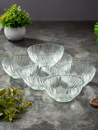 Набор салатников стекло, круглый, 6 шт, 12х5.7 см, 320 мл, Вихри, Y4-8761, прозрачный
