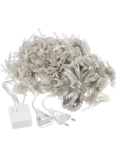 Гирлянда 500 ламп, 4х2.5 м, 8 режимов, Занавес, теплый белый свет, прозрачная, сетевая, Y4-5651