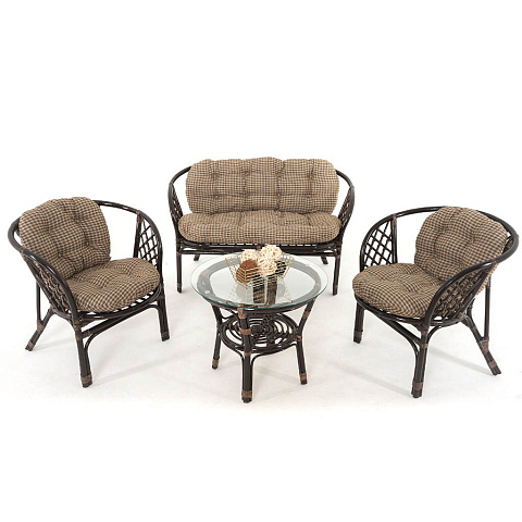 Мебель садовая Багама, темный коньяк, стол, 2 кресла, 1 диван, подушка клетка, 85 кг, 01/16 NEW ТК