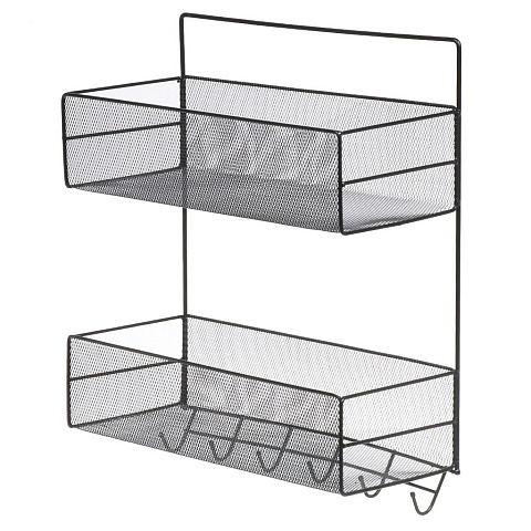 Полка подвесная металл, настенная, 2 яруса, 36х15х44.5 см, черная, A340124