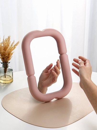 Зеркало настольное, 30х20 см, прямоугольное, кожаная оправа, пудровое, A070058