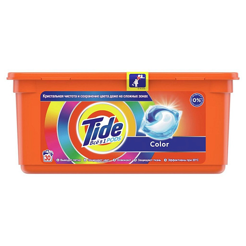 Капсулы для стирки Tide, Все в 1 Pods Color, 30 шт, капсула 24.8 г