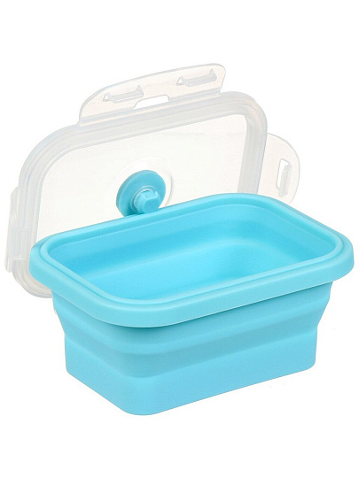 Контейнер пищевой пластик, 350 мл, 13х12х3 см, голубой, прямоугольный, складной, Y4-6486