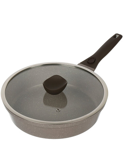 Сковорода литой алюминий, 28 см, антипригарное покрытие, Горница, Дуэт Черничный мусс, с крышкой, съемная ручка, индукция, Ис8284Дч